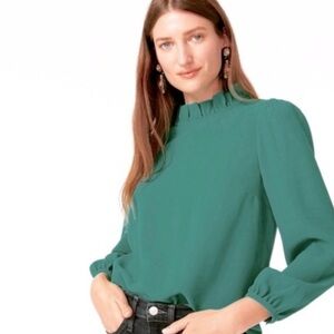 J. Crew Teal Blouse with Ruffled Neckline
